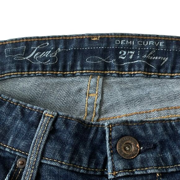 Levis Womens Jeans Size 27 Demi Curve Skinny Mid Rise Denim Blue Jeans Dark Wash - Picture 6 of 10